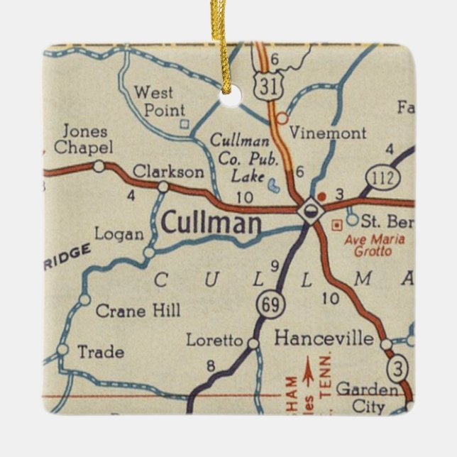 Cullman AL Vintage Map Ceramic Ornament (Front)