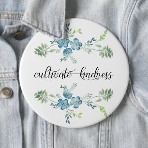 Cultivate Kindness Elegant Blue Floral 6 Inch Round Button
