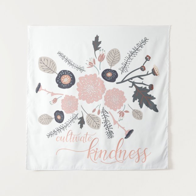 Cultivate Kindness Playful Botanical Pink Flowers Tapestry (Front)