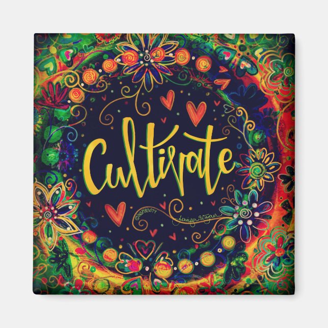 Cultivate Pretty Fun Floral Modern Inspirivity Magnet (Front)