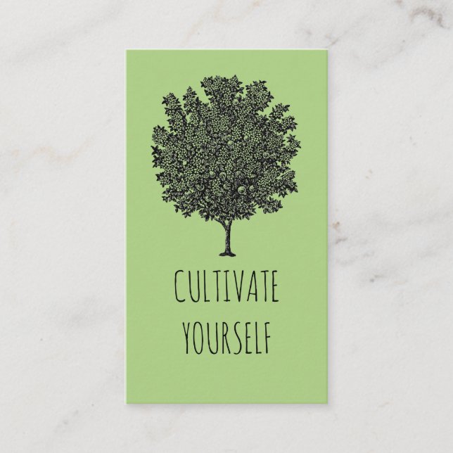 Cultivate Yourself Blooming Fruit Tree Green Business Card (Front)