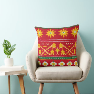 Cultural Christmas Geometric Festive Throw Pillow