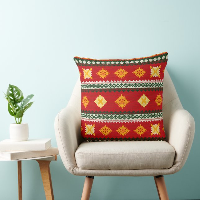 Cultural Christmas Geometric Festive  Throw Pillow (Chair)