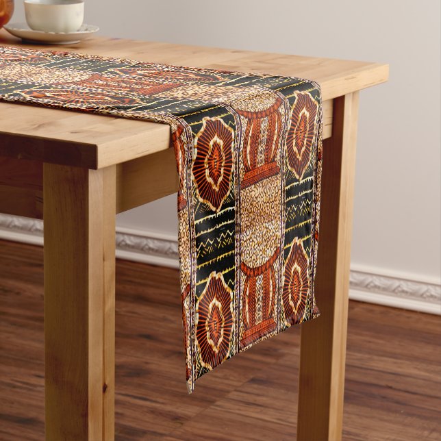 Cultural Motif in Warm Neutral Hues Short Table Runner (In Situ)