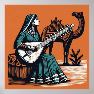 Cultural Orange Vintage Indian Music Art Poster