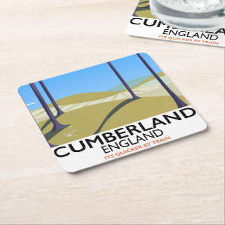 Cumberland, England vintage style travel poster. Square Paper Coaster