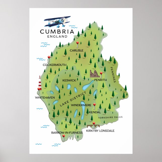 Cumbria England Map travel poster. Poster (Front)
