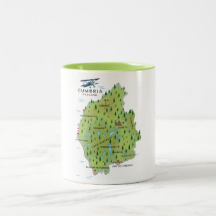 Cumbria England Map travel poster. Two-Tone Coffee Mug