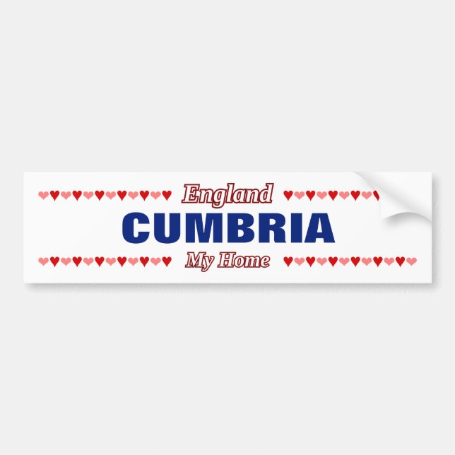 CUMBRIA - My Home - England; Red & Pink Hearts Bumper Sticker (Front)