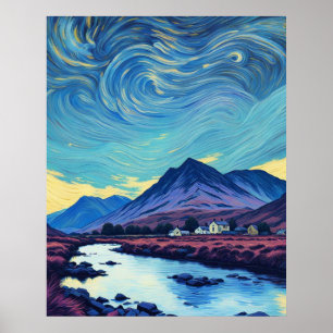 Cumbrian Hills & Mountains, Cottages, Van Gogh Sky Poster