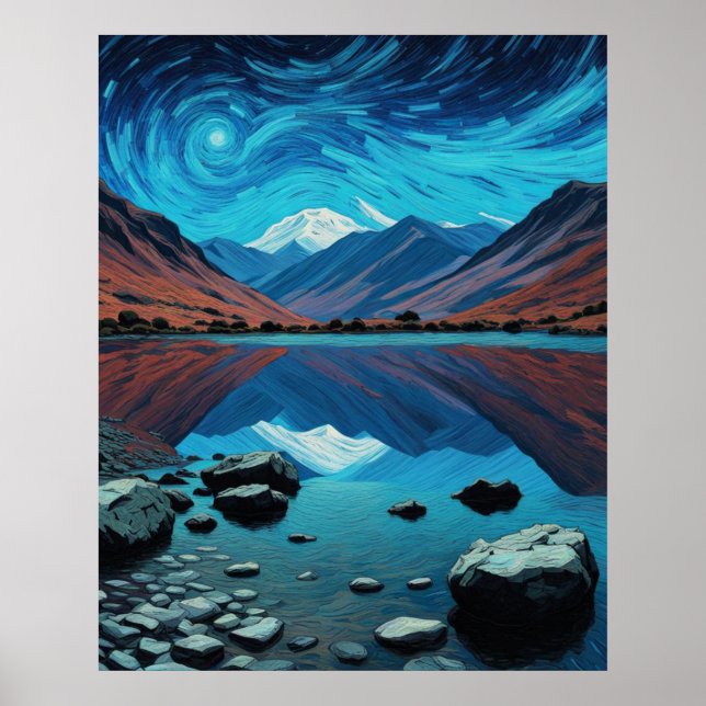 Cumbrian Hills & Mountains, Lakes, Van Gogh Sky Poster (Front)