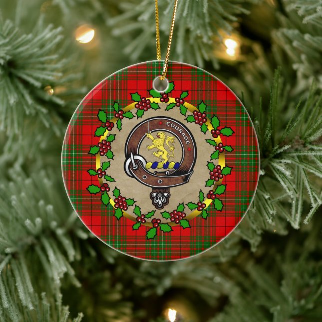 Cumming Clan Badge & Tartan Personalized Xmas Ceramic Ornament (Tree)