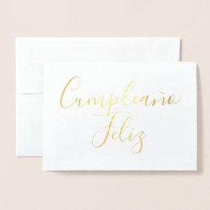 Cumpleaño Feliz simple calligraphy Gold Foil Card