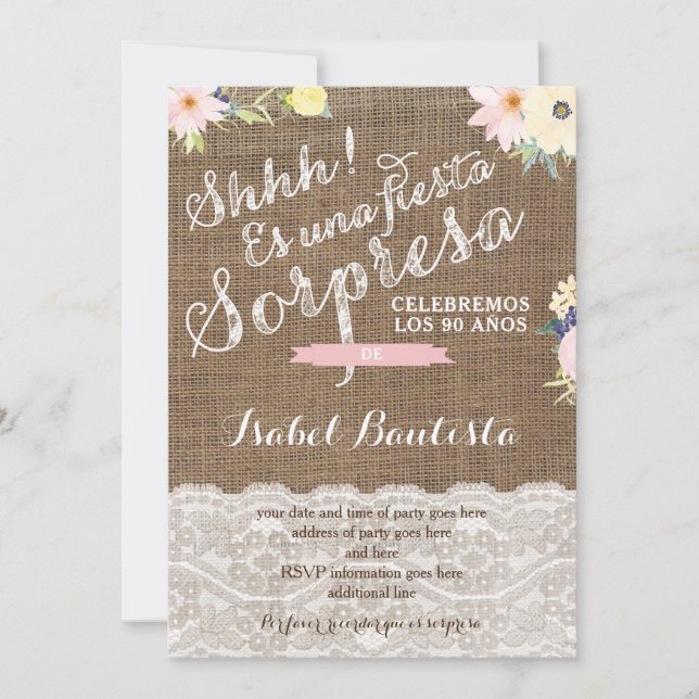 Cumpleaños sorpresa de Abuelita Invitations espagn (Devant)