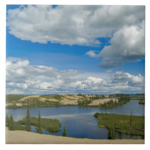 Cumulus clouds float above lakes, Northwest Tile