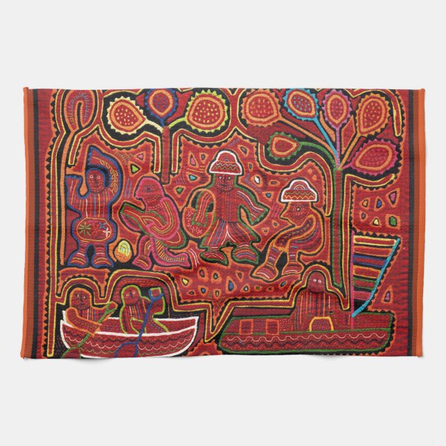 Cuna Indian Men in Cayucos Kitchen Towel (Horizontal)
