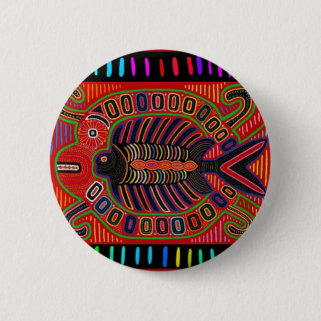 Cuna Indian Mola Flying Fish 2 Inch Round Button (Front)