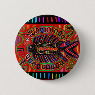 Cuna Indian Mola Flying Fish 2 Inch Round Button