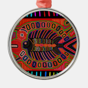 Cuna Indian Mola Flying Fish Metal Ornament