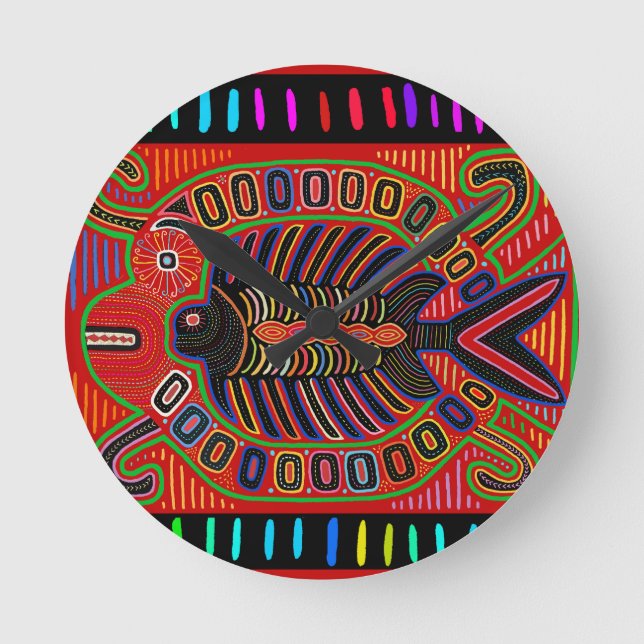 Cuna Indian Mola Flying Fish Round Clock (Front)