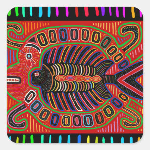 Cuna Indian Mola Flying Fish Square Sticker