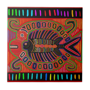 Cuna Indian Mola Flying Fish Tile