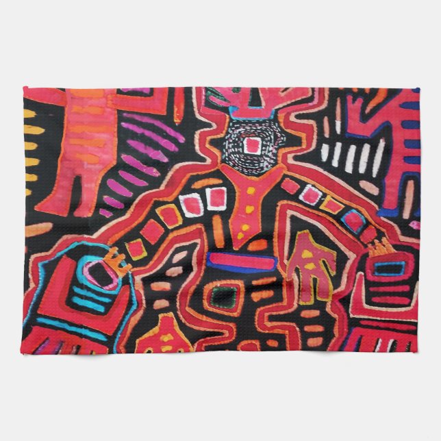 Cuna Indian Tribal Shaman With Fans Kitchen Towel (Horizontal)