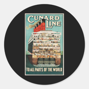 Cunard Line cruise retro vintage poster Classic Round Sticker