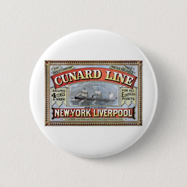 Cunard Line New York Liverpool Poster 2 Inch Round Button (Front)