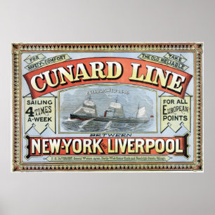 Cunard Line New York-Liverpool Poster vintage