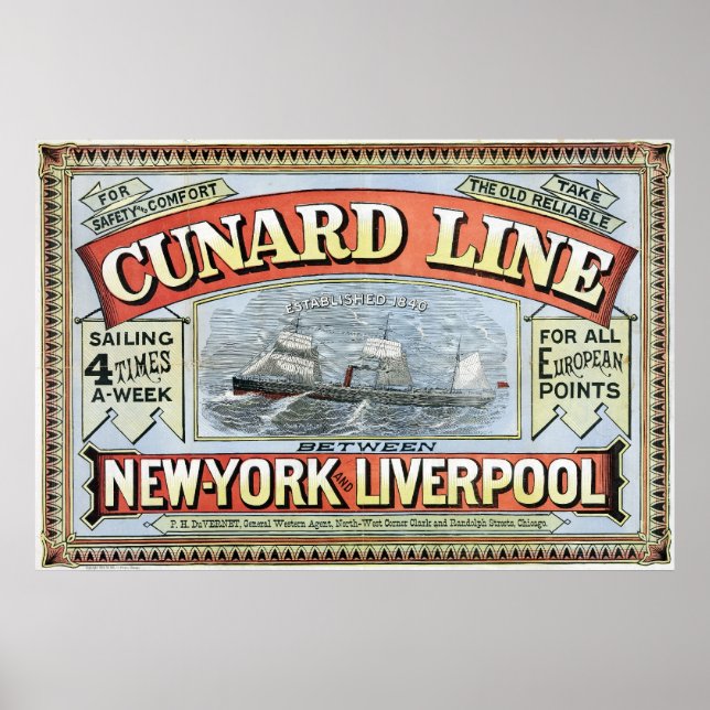 Cunard Line New York-Liverpool Vintage Poster (Front)