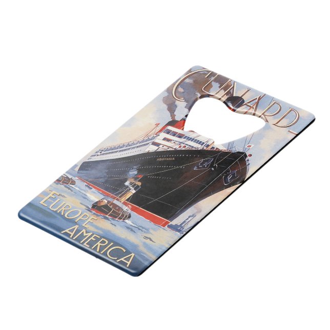CUNARD OCEAN LINER AQUITANIA CREDIT CARD BOTTLE OPENER (Front Angled)