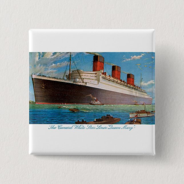 Cunard White Star Line's Queen Mary 2 Inch Square Button (Front)