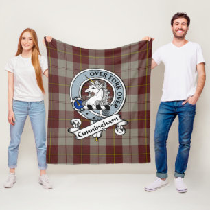 Cunningham Burgundy Dancers Clan Badge Tartan Plai Fleece Blanket