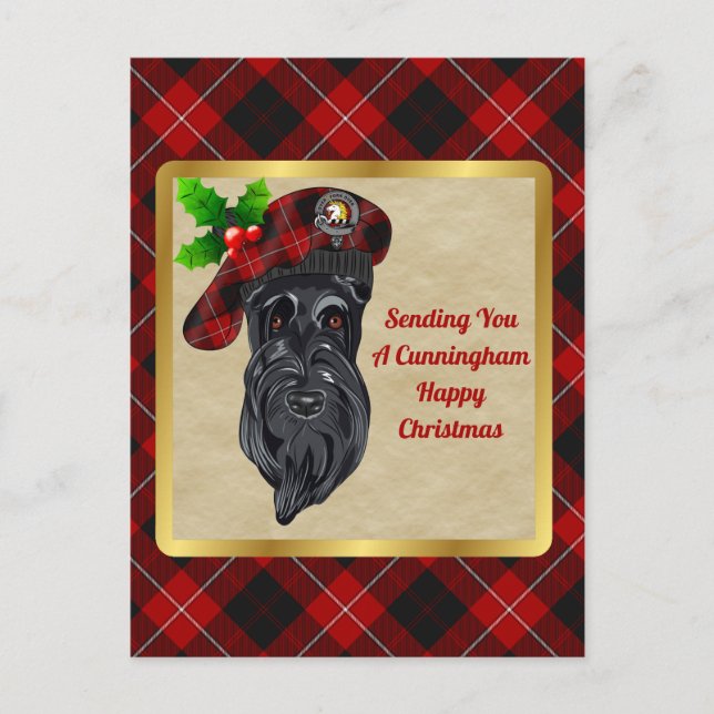 Cunningham Clan Badge & Tartan Christmas Postcard (Front)