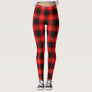 Cunningham Clan Tartan Red Black Plaid Leggings