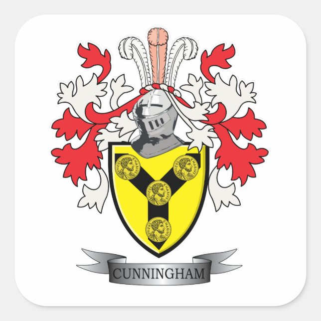 Cunningham Family Crest Coat of Arms Square Sticker (Front)