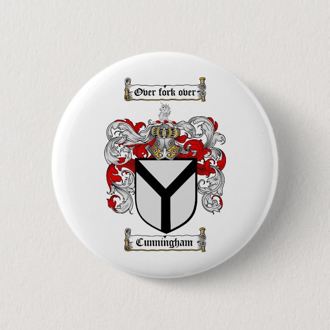 CUNNINGHAM FAMILY CREST -  CUNNINGHAM COAT OF ARMS 2 INCH ROUND BUTTON (Front)