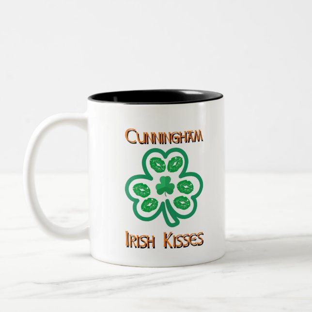 Cunningham Irish Kisses Clover Shamrocks Lips Two-Tone Coffee Mug (Left)