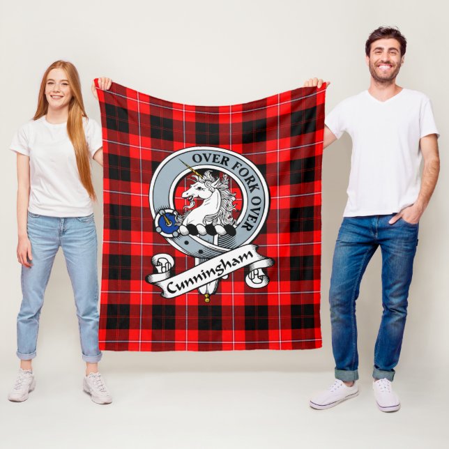 Cunningham Modern Clan Badge Tartan Plaid Fleece Blanket (In Situ)