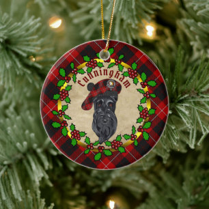 Cunningham Scottie Dog Christmas Ceramic Ornament