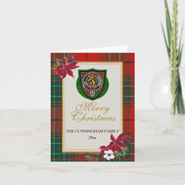 Cunningham Scottish Clan Tartan & Crest Card (Front)