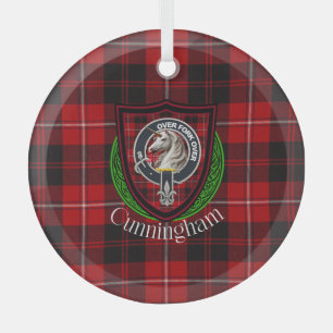 Cunningham Scottish Clan Tartan & Crest Glass Ornament