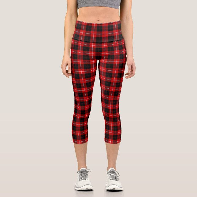 Cunningham Tartan Red Black Plaid Capri Leggings (Front)