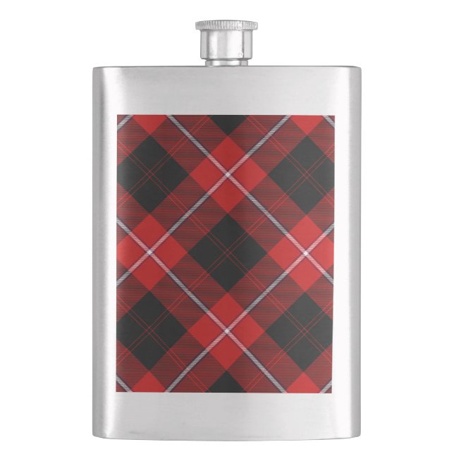 Cunningham Tartan Red Black Plaid Hip Flask (Front)