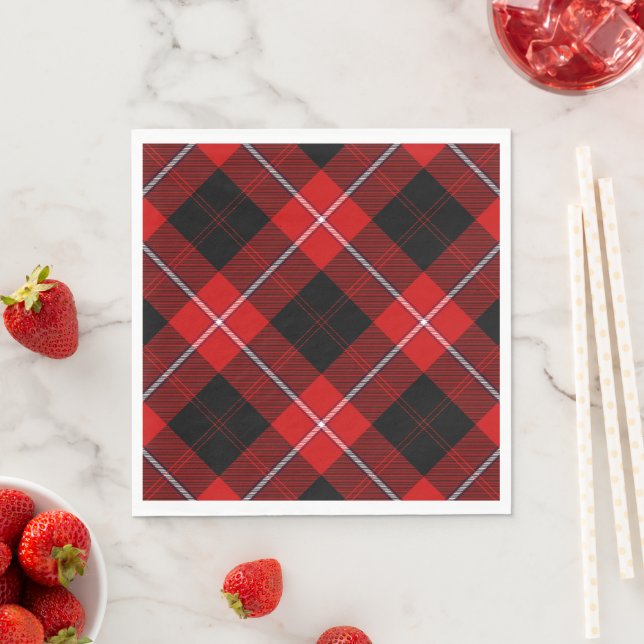 Cunningham Tartan Red Black Plaid Napkin (Insitu)