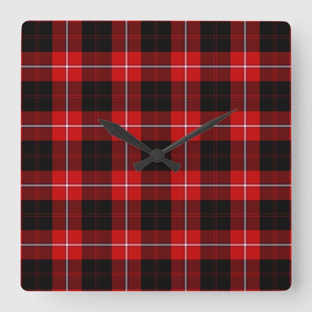 Cunningham Tartan Red Black Plaid Square Wall Clock (Front)