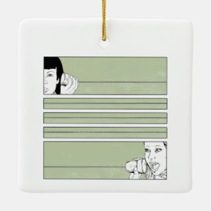 Cup and string phone ceramic ornament