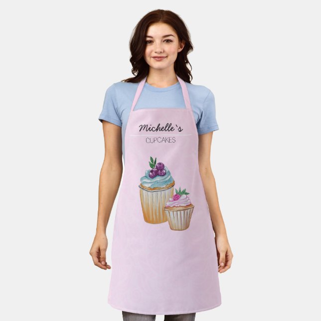Cup Cakes And Fruits Watercolor Apron (Worn)
