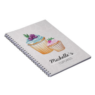 Cup Cakes And Fruits Watercolor Pattern Notebook